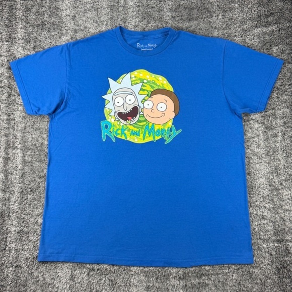 Rick and Morty Adult Size 2X Adult Swim Graphic T-Shirt Blue Cartoon‎ Network